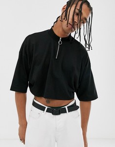 Черная oversize-футболка с рукавами до локтя ASOS DESIGN-Черный