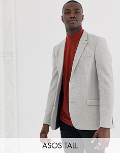 Серый приталенный блейзер с добавлением шерсти в елочку ASOS DESIGN Tall