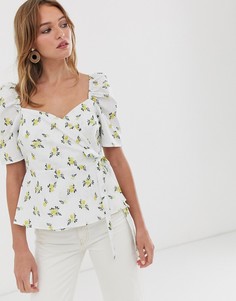 Топ с запахом и цветочным принтом ASOS DESIGN-Мульти