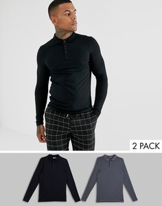 Поло обтягивающего кроя с длинным рукавом ASOS DESIGN - Набор из 2 шт. со скидкой-Мульти