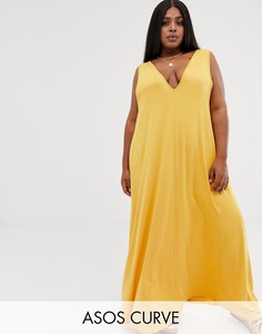 Трапециевидное платье макси с глубоким вырезом ASOS DESIGN Curve-Желтый