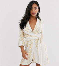 Платье мини в стиле смокинга со сборками на рукавах и змеиным принтом ASOS DESIGN Petite-Мульти