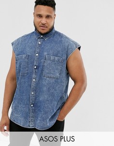 Джинсовая oversize-рубашка без рукавов с эффектом кислотной стирки ASOS DESIGN Plus-Синий