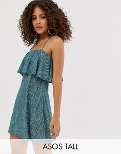 Сарафан с пестрым принтом в цветочек и оборками ASOS DESIGN Tall-Мульти