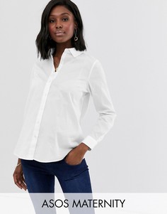 Рубашка из эластичного хлопка с длинными рукавами ASOS DESIGN Maternity-Белый