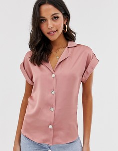 Розовая атласная рубашка в стиле милитари River Island-Розовый