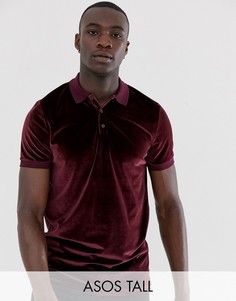 Бордовая велюровая футболка-поло ASOS DESIGN Tall-Красный