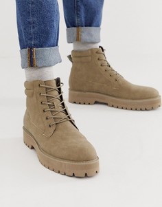 Ботинки на шнуровке из искусственной замши ASOS DESIGN-Светло-бежевый