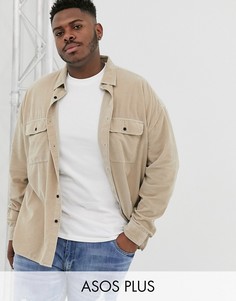 Коричневая вельветовая oversize-рубашка с двумя карманами ASOS DESIGN Plus-Коричневый