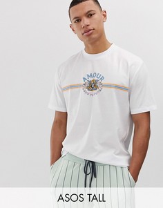 Свободная футболка с принтом ASOS DESIGN Tall-Белый