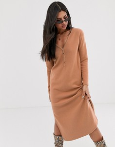 Ультрамягкое платье миди с разрезами по бокам ASOS DESIGN-Коричневый