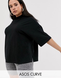 Черная футболка с высоким воротом и короткими рукавами ASOS DESIGN Curve-Черный