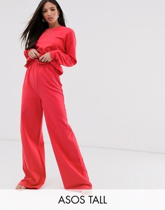 Комбинируемые брюки для дома с широкими штанинами и присборенной талией ASOS DESIGN Tall-Красный