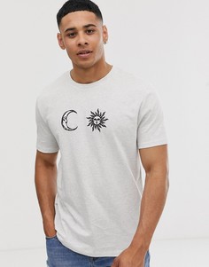 Белая меланжевая футболка свободного кроя с вышивкой Солнца и Луны ASOS DESIGN-Белый