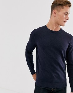 Темно-синий трикотажный джемпер из хлопка с круглым вырезом Selected Homme