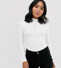 Белое боди в рубчик с длинными рукавами и высоким воротником ASOS DESIGN Petite-Белый