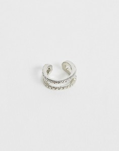 Серебристый двухрядный кафф с гравировкой ASOS DESIGN-Серебряный