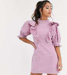 Вельветовое платье мини с оборками ASOS DESIGN Petite-Белый