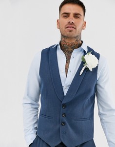 Синий приталенный жилет из саржи ASOS DESIGN wedding