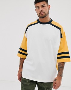 Oversize-футболка из органического хлопка с контрастными рукавами до локтя ASOS DESIGN-Белый