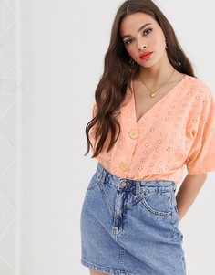 Топ на пуговицах с вышивкой ASOS DESIGN-Бесцветный