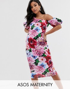 Облегающее платье миди с цветочным принтом ASOS DESIGN Maternity-Черный
