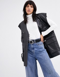 Кожаный жилет в стиле милитари ASOS DESIGN-Черный