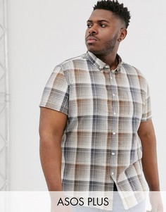 Коричнево-бежевая приталенная рубашка в клетку ASOS DESIGN Plus-Белый