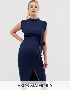 Платье миди с поясом и разрезом на рукавах ASOS DESIGN Maternity-Темно-синий