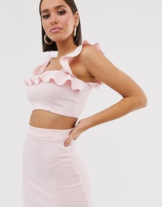 Розовый кроп-топ с оборкой Missguided