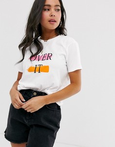 Футболка из органического хлопка с ярким принтом \Over it\" ASOS DESIGN-Белый