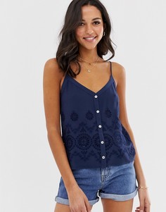 Темно-синий топ с вышивкой ришелье Stradivarius