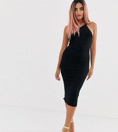 Облегающее платье в рубчик на одно плечо ASOS DESIGN Petite-Черный