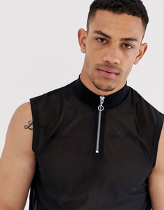 Черная майка из тонкой сетки с высоким воротником и молнией ASOS DESIGN-Черный