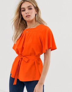 Плиссированный топ с поясом ASOS DESIGN-Оранжевый