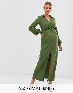 Фактурное платье макси с декоративным узлом и драпировкой ASOS DESIGN Maternity-Мульти