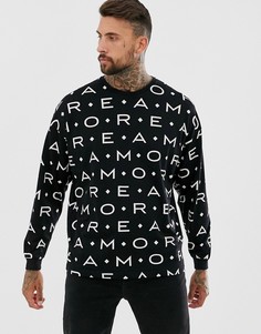 Oversize-лонгслив со сплошным принтом \Amore\" ASOS DESIGN-Черный