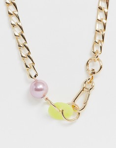 Золотистое ожерелье с искусственным жемчугом пастельного цвета ASOS DESIGN-Золотой