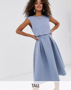 Платье миди для выпускного с кроп-топом ASOS DESIGN Tall-Синий