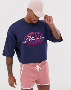 Укороченная ovеrsize-футболка из пике с вышивкой ASOS DESIGN-Темно-синий