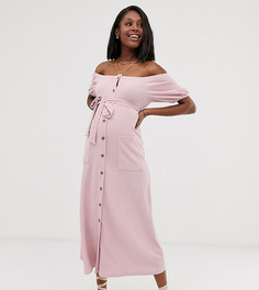 Фактурное платье макси с широким вырезом и ремнем эксклюзивно для ASOS DESIGN Maternity-Фиолетовый