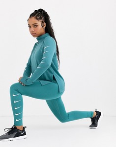 Сине-зеленые леггинсы с логотипом-галочкой Nike Running-Синий