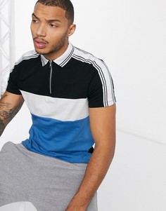 Футболка-поло колор блок с кантом на плече ASOS DESIGN-Мульти