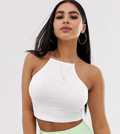Белый кроп-топ с высоким воротом и тонкими бретельками ASOS DESIGN Petite