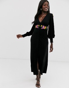 Чайное платье макси с вышивкой ASOS DESIGN-Черный