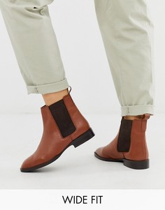 Кожаные коричневые ботинки челси для широкой стопы ASOS DESIGN April-Коричневый