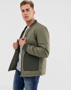 Стеганая куртка цвета хаки с накладными карманами Selected Homme-Зеленый