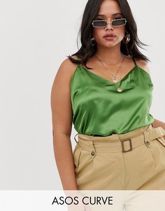 Атласный топ ASOS DESIGN Curve-Зеленый