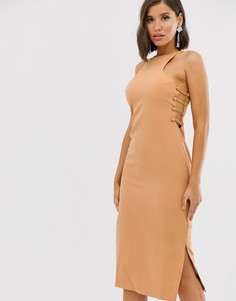 Бежевое платье миди с пуговицами сбоку Missguided-Бежевый