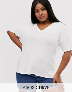 Белая фактурная oversize-футболка с V-образным вырезом ASOS DESIGN Curve-Белый